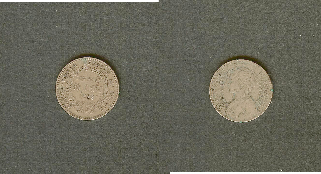 Martinique 50 centimes 1922  VF/gVF